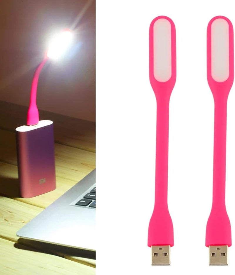 Soseelnee Mini Flexible Light, Portable USB Led Reading Night Lamp for PC Laptop Computer Notebook Power Bank - 2 Pack (Pink) - Image 1